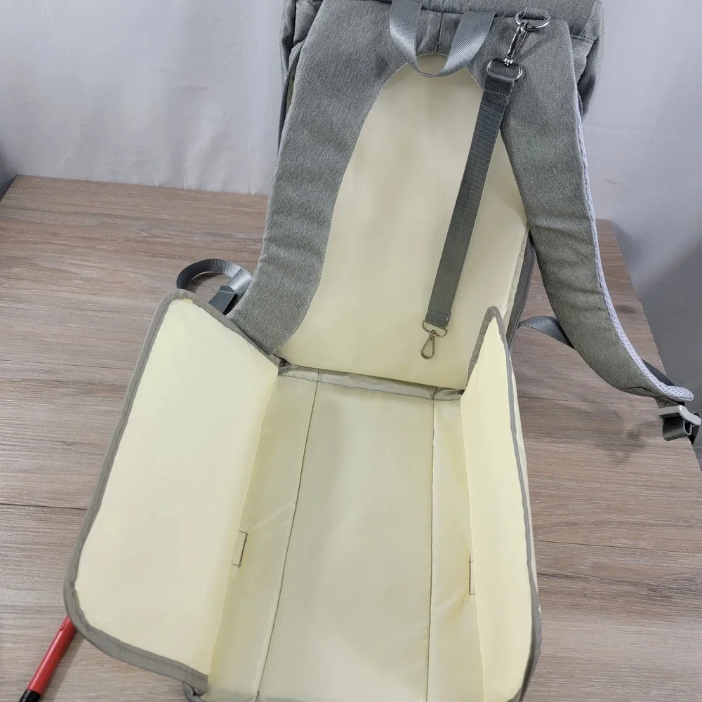 HWJF Gray Diaper Bag Backpack with USB Charging Port and Fold Out Station